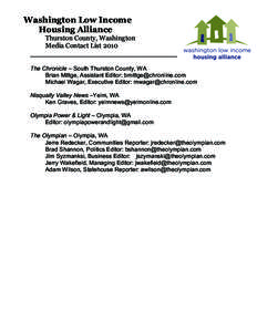 Washington Low Income Housing Alliance Thurston County, Washington Media Contact List 2010 ____________________________________________  