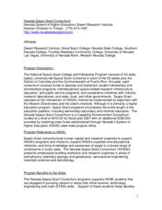 Association of Public and Land-Grant Universities / Oak Ridge Associated Universities / Nevada State College / University of Nevada /  Reno / University of Nevada /  Las Vegas / Desert Research Institute / Mars Society / National Space Grant College and Fellowship Program / Internship / Nevada / Nevada System of Higher Education / American Association of State Colleges and Universities