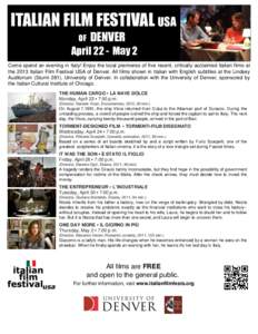 ITALIAN FILM FESTIVAL USA OF DENVER  April 22 - May 2