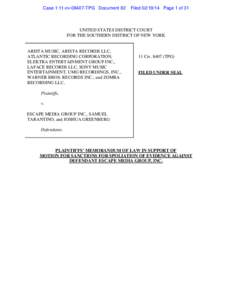 Case 1:11-cvTPG Document 82  FiledPage 1 of 31 UNITED STATES DISTRICT COURT FOR THE SOUTHERN DISTRICT OF NEW YORK