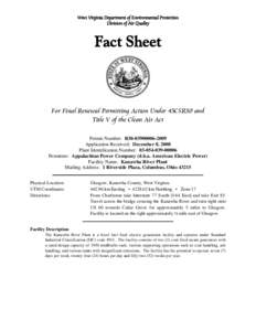 West Virginia Department of Environmental Protection Division of Air Quality Fact Sheet  For Final Renewal Permitting Action Under 45CSR30 and