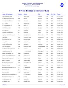 Boston Water and Sewer Commission 980 Harrison Ave., Boston, MA[removed]tel[removed]; www.bwsc.org BWSC Bonded Contractor List Name of Contractor