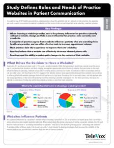 A recent survey of 767 healthcare practices asked questions about the potential role of a website in their practice, the expertise and tools needed to maximize the website’s potential and the factors that are most impo