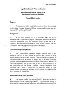 CB[removed])  Legislative Council Panel on Housing Divestment of Housing Authority’s Retail and Car-parking Facilities Financial Information