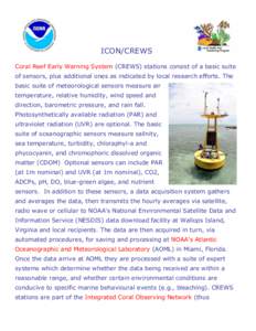 ICON/CREWS Coral Reef Early Warning System (CREWS) stations consist of a basic suite of sensors, plus additional ones as indicated by local research efforts. The basic suite of meteorological sensors measure air temperat