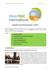 DESERTNET INTERNATIONAL NEWSLETTER[removed]December 2013 UROPEAN NETWORK FOR GLOBAL DESERTIFICATION RESEARCH www.european-desertnet.