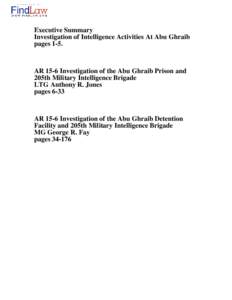 Executive Summary Investigation of Intelligence Activities At Abu Ghraib pages 1-5. AR 15-6 Investigation of the Abu Ghraib Prison and 205th Military Intelligence Brigade