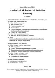 Annual Review of[removed]Analysis of All Industrial Activities Summary Contents 1. Industrial activities showed an increase for the 3rd consecutive year