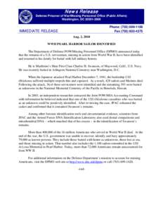 New s R elease Defense Prisoner of War/Missing Personnel Office (Public Affairs) Washington, DC[removed]Phone: ([removed]Fax[removed]