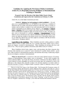 Guidelines for Applying the Provisions of Idaho Constitution Article IX, § 6, Regarding Sectarian, Religious or Denominational