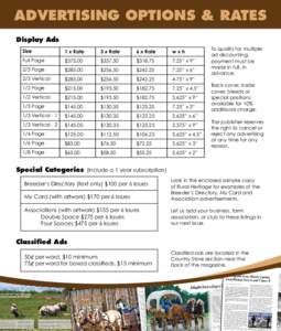 ADVERTISING OPTIONS & RATES Display Ads Size 1 x Rate