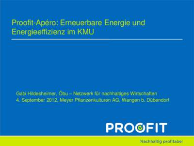 Proofit-Apéro: Erneuerbare Energie und Energieeffizienz im KMU Gabi Hildesheimer, Öbu – Netzwerk für nachhaltiges Wirtschaften 4. September 2012, Meyer Pflanzenkulturen AG, Wangen b. Dübendorf