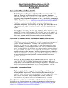 USDE Equal Treatment Regulations (Overview of USDE Regulations[removed])
