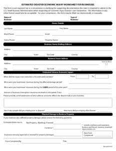 ESTIMATED DISASTER ECONOMIC INJURY WORKSHEET FOR BUSINESSES