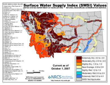 RIVER INDEX & SWSI VALUES  Surface Water Supply Index (SWSI) Values 1 Marias above Tiber Reservoir -4 2 Tobacco -2.6