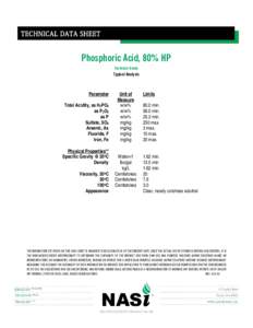 TECHNICAL DATA SHEET  Phosphoric Acid, 80% HP Technical Grade  Typical Analysis