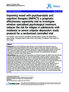 Goodyer et al. Trials 2011, 12:175 http://www.trialsjournal.com/contentSTUDY PROTOCOL  TRIALS
