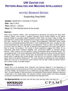 UW CENTER FOR PATTERN ANALYSIS AND MACHINE INTELLIGENCE INVITED SEMINAR SERIES