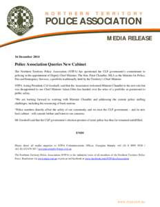 N O R T H E R N  T E R R I T O R Y POLICE ASSOCIATION MEDIA RELEASE