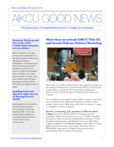 AIKCU Good News: November[removed]AIKCU GOOD NEWS The Association of Independent Kentucky Colleges & Universities  Kentucky Wesleyan and
