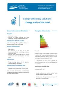 Energy Efficiency Solutions Energy audit of the hotel General information on the solution  Description of the solution