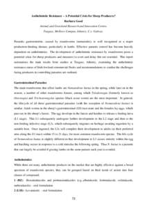 Anthelmintic Resistance – A Potential Crisis for Sheep Producers? Barbara Good Animal and Grassland Research and Innovation Centre, Teagasc, Mellows Campus, Athenry, C.o Galway.  Parasitic gastroenteritis, caused by ro