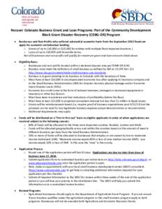 Business / Emergency services / Government / Housing / Small Business Administration / Grants / Community Development Block Grant / Federal Emergency Management Agency / Federal grants in the United States / Affordable housing / Federal assistance in the United States / United States Department of Housing and Urban Development