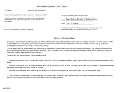 Annual Drinking Water Quality Report TX1010207 CITY OF SHOREACRES  Annual Water Quality Report for the period of January 1 to December 31, 2012