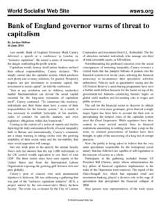 World Socialist Web Site  wsws.org Bank of England governor warns of threat to capitalism