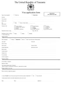 The United Republic of Tanzania  . Visa application form ⁭ Travel visa