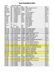 Exam Timetable for 2014 Week 1 Date February Wed 21 May Fri 23 May