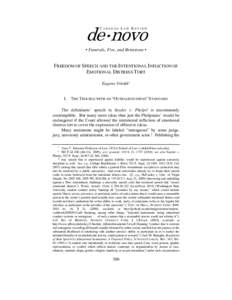 de•novo CARDOZO LAW REVIEW • Funerals, Fire, and Brimstone •  FREEDOM OF SPEECH AND THE INTENTIONAL INFLICTION OF
