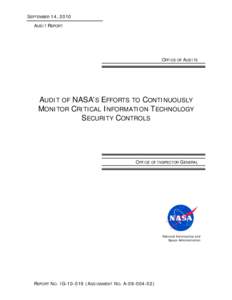 SEPTEMBER 14, 2010 AUDIT REPORT OFFICE OF AUDITS  AUDIT OF NASA’S EFFORTS TO CONTINUOUSLY