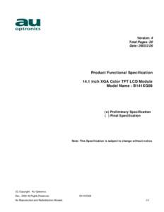 Low-voltage differential signaling / Liquid crystal display / AU Optronics / RGB color model / Extended display identification data / Technology / Display technology / Computer hardware / TFT LCD