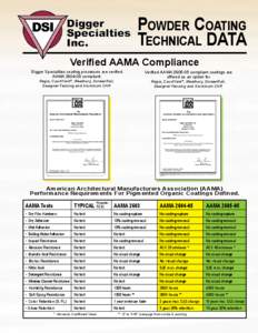 Powder Coating Technical DATA Verified AAMA Compliance Digger Specialties coating processes are verified AAMA[removed]compliant.