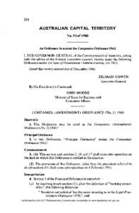 N o[removed]of[removed]An Ordinance to amend the Companies Ordinance 1962 I, T H E G O V E R N O R - G E N E R A L of the Commonwealth of Australia, acting with the advice of the Federal Executive Council, hereby make the fo