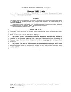 74th OREGON LEGISLATIVE ASSEMBLYRegular Session  House Bill 2924 Sponsored by Representative BOONE, Senator VERGER; Representatives COWAN, KRIEGER, ROBLAN, WITT, Senators JOHNSON, KRUSE, WHITSETT