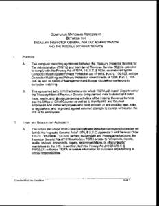 COMPUTER MATCHING AGREEMENT BETWEEN THE TREASURY INSPECTOR GENERAL FORTAX ADMINISTRATION AND THE INTERNAL REVENUE SERVICE  L