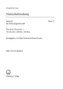 Sonderdruck aus:  Nietzscheforschung Jahrbuch 							 der Nietzschegesellschaft