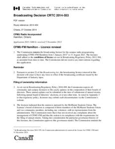 Broadcasting Decision CRTC[removed]PDF version Route reference: [removed]Ottawa, 27 October[removed]CFMU Radio Incorporated