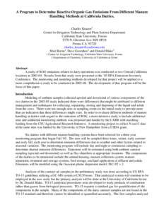 Program to Determine Reactive Organic Gas Emissions From Different Manure Handling Methods at California Dairies.