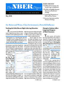 The NBER Digest NATIONAL BUREAU OF ECONOMIC RESEARCH MayINSIDE THIS ISSUE