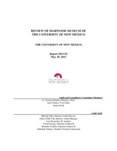 REVIEW OF HARWOOD MUSEUM OF THE UNIVERSITY OF NEW MEXICO THE UNIVERSITY OF NEW MEXICO  Report