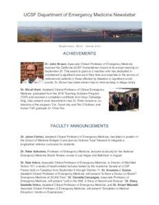 UCSF Department of Emergency Medicine Newsletter  September 2016 ­ Issue #61 ACHIEVEMENTS Dr. John Brown, Associate Clinical Professor of Emergency Medicine,