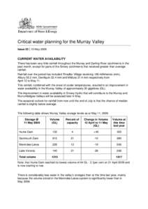 Critical water planning for the Murray Valley, Issue 23  |  15 May 2009
