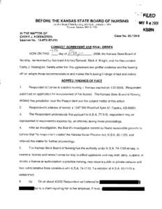 BEFORETHEKANSASSTATEBOARDOF NURSING LandonStateOfficeBuilding,900 S.W.Jackson#.1051 Topeka,Kansas66612-1230 IN THEMATTEROF CATHYJ. HOISINGTON
