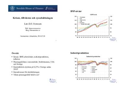 BNP-nivåer  Krisen, tillväxten och sysselsättningen Lars E.O. Svensson Web: larseosvensson.se Blog: Ekonomistas.se