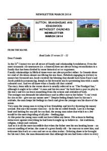 NEWSLETTER MARCH 2014 SUTTON, BRANSHOLME AND KINGSWOOD METHODIST CHURCHES NEWSLETTER MARCH 2014