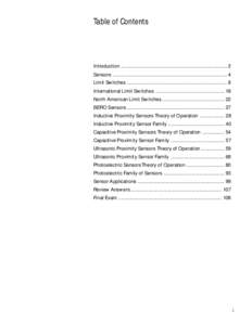 Table of Contents  Introduction ............................................................................. 2 Sensors ................................................................................... 4 Limit Switches