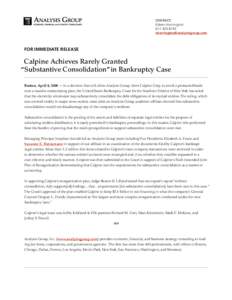 Calpine Achieves Rarely Granted “Substantive Consolidation” in Bankruptcy Case